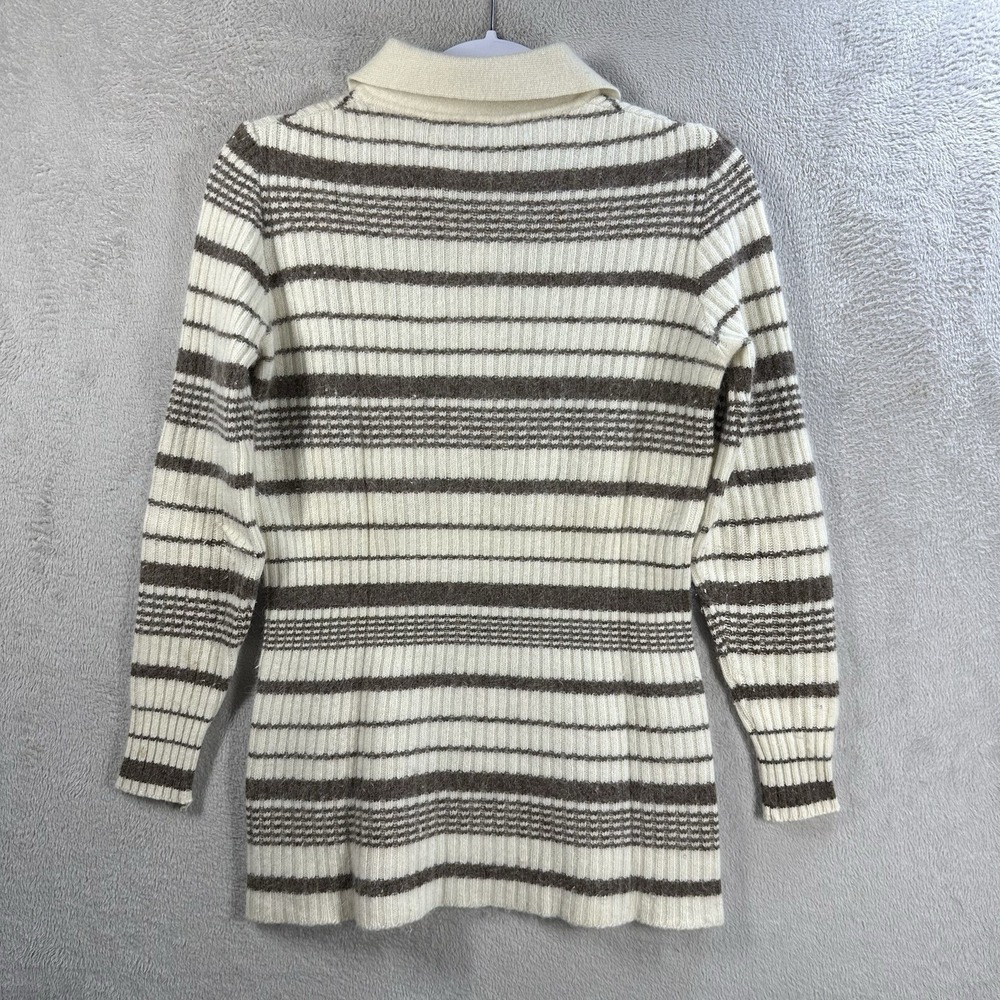 Jonathan Logan Wool Angora Sweater Cream 70s Collared Ivory Stripe‎ Ribbed Sz 13 - Picture 5 of 6